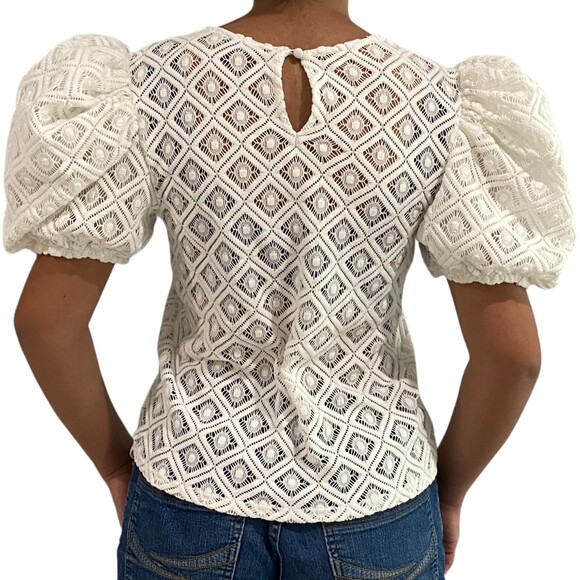 EXPRESS Women lace Puff Sleeve White Top Shirt Blouse Victorian Small - Picture 3 of 11